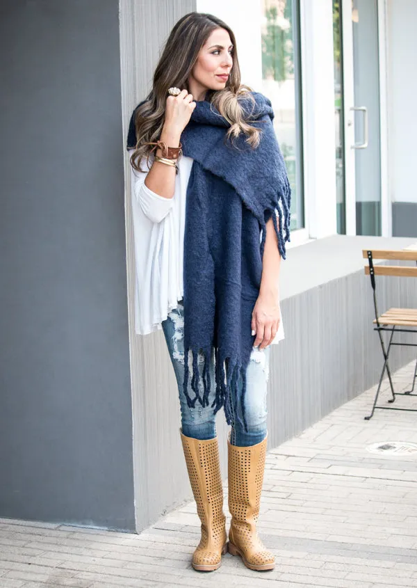 Wool Blend Tassel Wrap & Scarf