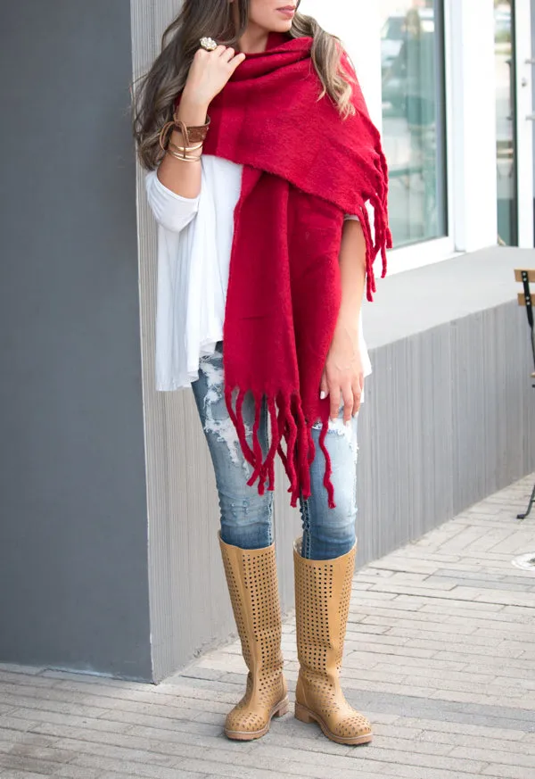 Wool Blend Tassel Wrap & Scarf