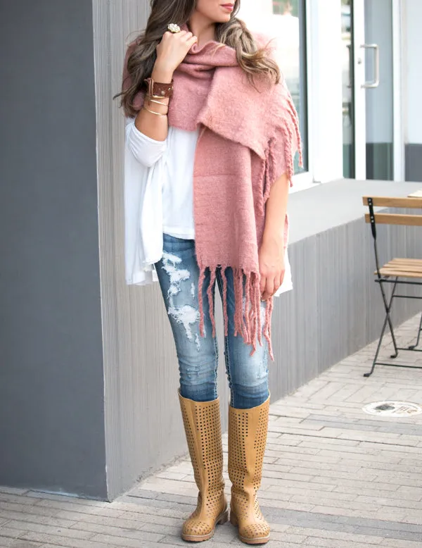 Wool Blend Tassel Wrap & Scarf