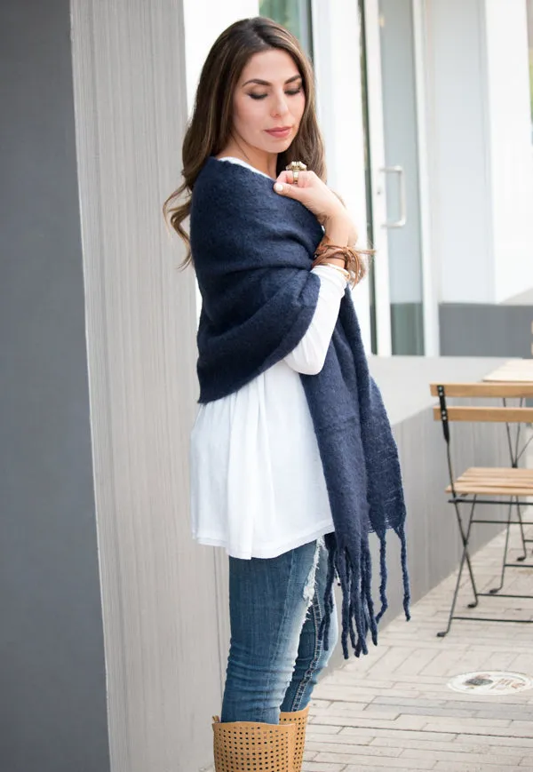 Wool Blend Tassel Wrap & Scarf