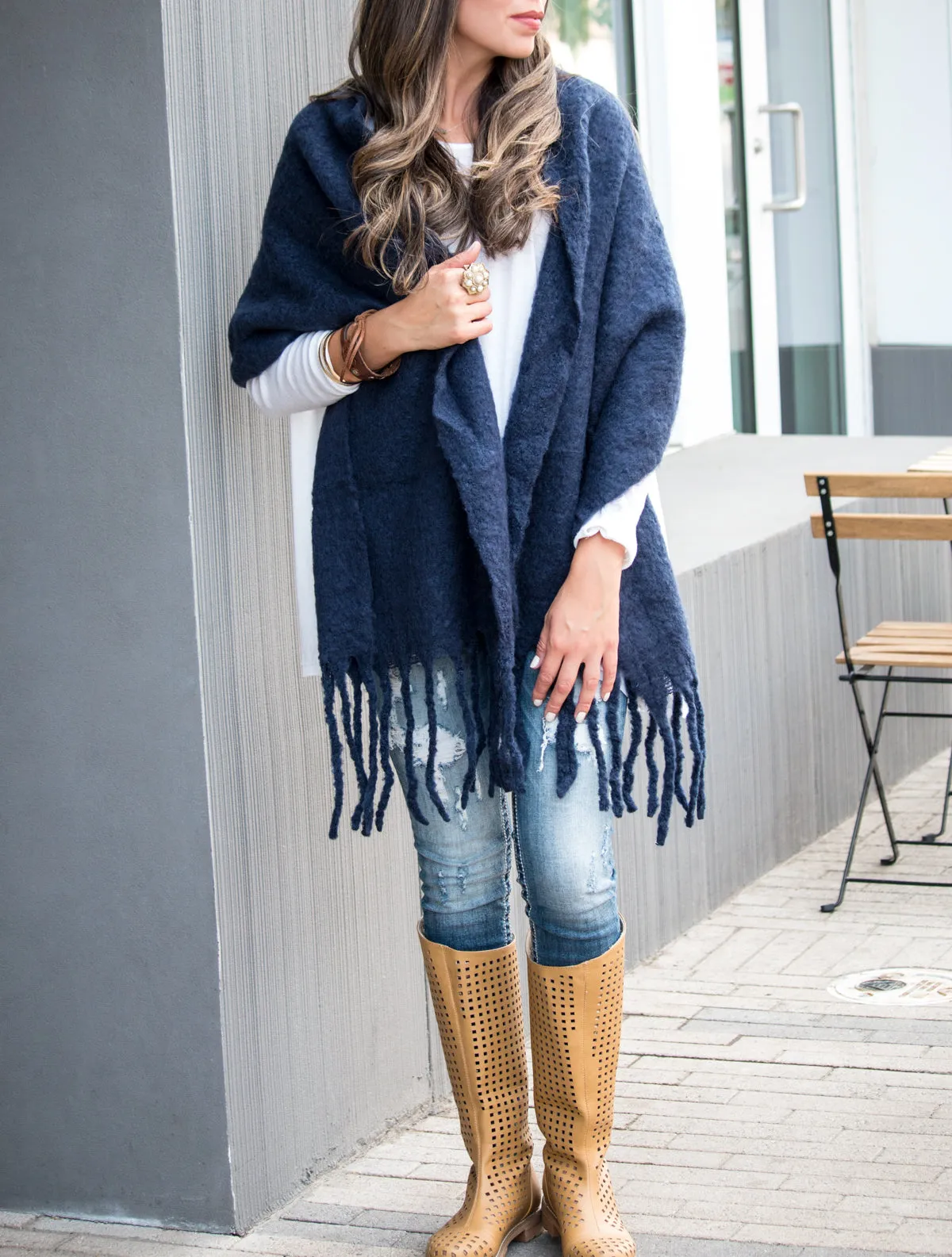 Wool Blend Tassel Wrap & Scarf